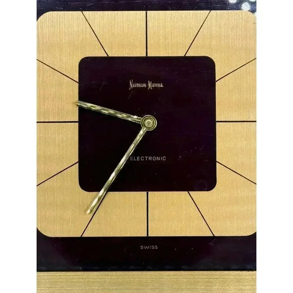 Vintage Swiss Gold Brass Neiman Marcus Mantel Clock - Berometer & Thermometer - Picture 2 of 9